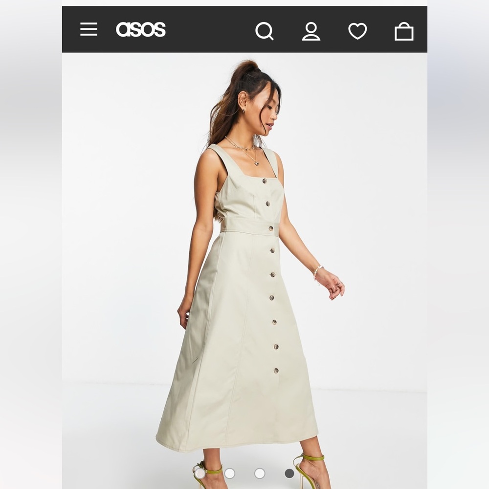 ASOS midi twill square neck dress in beige